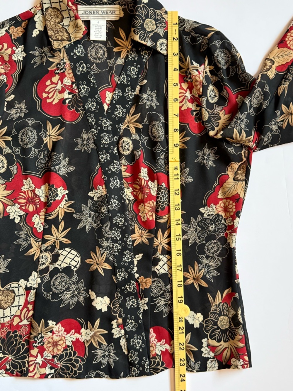 Jones Wear Womens Blouse Size 6 Black Red Floral Snap Front Y2K Top - Picture 7 of 7